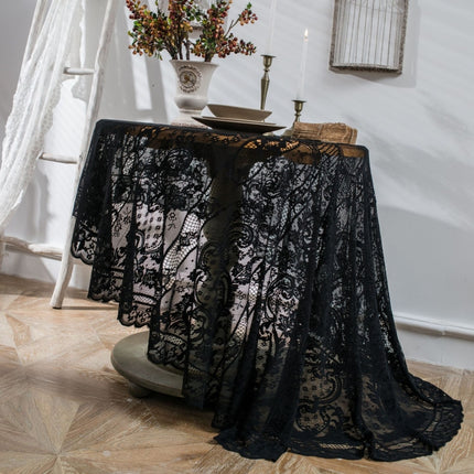 Round Lace Tablecloth Cover Cloth Retro Dining Table Coffee Table Tablecloth, Size: 150 CM(Black)-garmade.com