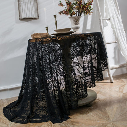 Round Lace Tablecloth Cover Cloth Retro Dining Table Coffee Table Tablecloth, Size: 150 CM(Black)-garmade.com