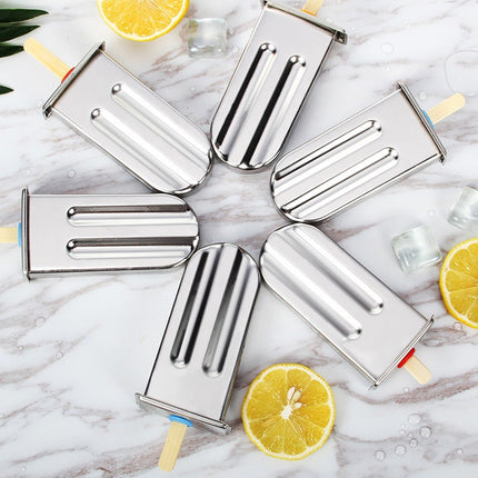 Stainless Steel DIY Ice Cream Mold Household Popsicle Ice Cream Mold(6 Round Head Double Grooves)-garmade.com