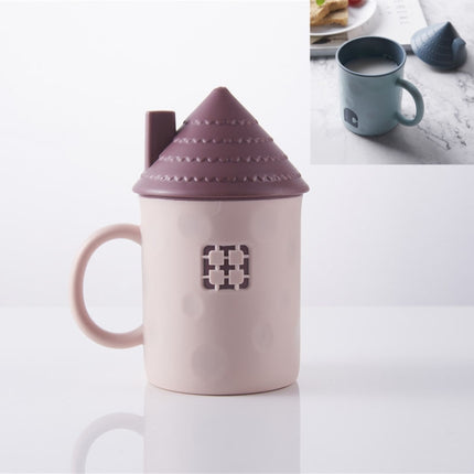 3 PCS Children Creative Small House Mouth Cup with Lid Dustproof Student Dormitory Drinking Cup Home Couple Cup(Pink)-garmade.com