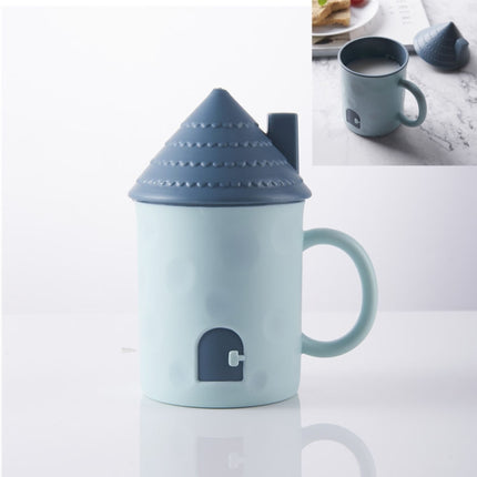 3 PCS Children Creative Small House Mouth Cup with Lid Dustproof Student Dormitory Drinking Cup Home Couple Cup(Light Blue)-garmade.com