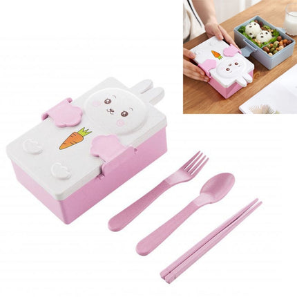 2 PCS Cartoon Wheat Straw Bento Box Children Going Out Division Complementary Food Box Environmentally Friendly Healthy Office Worker Student Lunch Box(Pink)-garmade.com