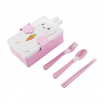 2 PCS Cartoon Wheat Straw Bento Box Children Going Out Division Complementary Food Box Environmentally Friendly Healthy Office Worker Student Lunch Box(Pink)-garmade.com