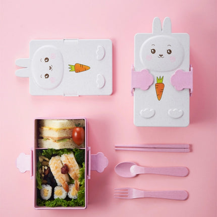 2 PCS Cartoon Wheat Straw Bento Box Children Going Out Division Complementary Food Box Environmentally Friendly Healthy Office Worker Student Lunch Box(Pink)-garmade.com