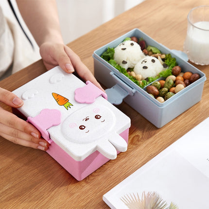 2 PCS Cartoon Wheat Straw Bento Box Children Going Out Division Complementary Food Box Environmentally Friendly Healthy Office Worker Student Lunch Box(Pink)-garmade.com