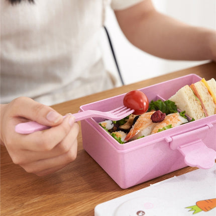 2 PCS Cartoon Wheat Straw Bento Box Children Going Out Division Complementary Food Box Environmentally Friendly Healthy Office Worker Student Lunch Box(Pink)-garmade.com