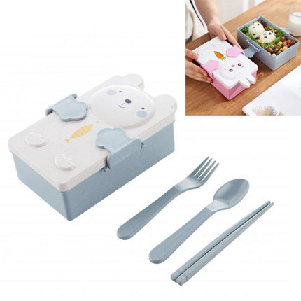 2 PCS Cartoon Wheat Straw Bento Box Children Going Out Division Complementary Food Box Environmentally Friendly Healthy Office Worker Student Lunch Box(Blue)-garmade.com