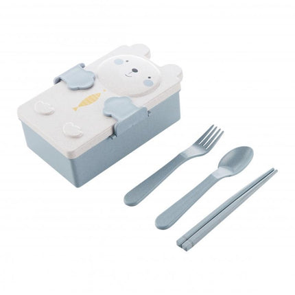 2 PCS Cartoon Wheat Straw Bento Box Children Going Out Division Complementary Food Box Environmentally Friendly Healthy Office Worker Student Lunch Box(Blue)-garmade.com