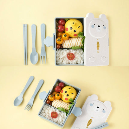 2 PCS Cartoon Wheat Straw Bento Box Children Going Out Division Complementary Food Box Environmentally Friendly Healthy Office Worker Student Lunch Box(Blue)-garmade.com