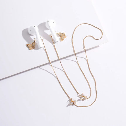 Universal Anti-lost Chain for Wireless Earphones Sweet and Simple Commuter Zircon Butterfly Anti-lost Necklace(Golden)-garmade.com