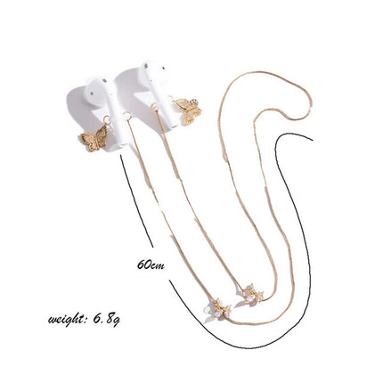 Universal Anti-lost Chain for Wireless Earphones Sweet and Simple Commuter Zircon Butterfly Anti-lost Necklace(Golden)-garmade.com
