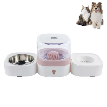 Pet Transparent Removable Washable Automatic Drinking Fountain with Stainless Steel Food Box, Specification: Single Bowl (Pink)-garmade.com