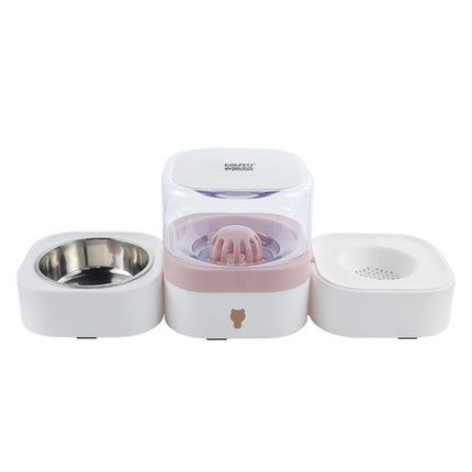 Pet Transparent Removable Washable Automatic Drinking Fountain with Stainless Steel Food Box, Specification: Single Bowl (Pink)-garmade.com