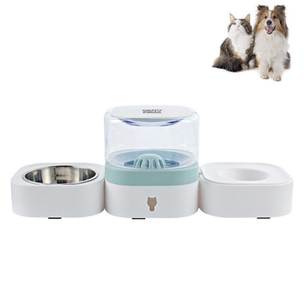 Pet Transparent Removable Washable Automatic Drinking Fountain with Stainless Steel Food Box, Specification: Single Bowl (Green)-garmade.com