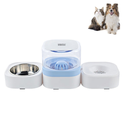 Pet Transparent Removable Washable Automatic Drinking Fountain with Stainless Steel Food Box, Specification: Single Bowl (Blue)-garmade.com