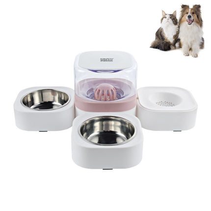 Pet Transparent Removable Washable Automatic Drinking Fountain with Stainless Steel Food Box, Specification: Double Bowls (Pink)-garmade.com