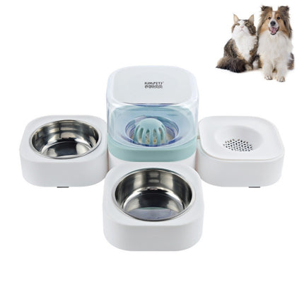 Pet Transparent Removable Washable Automatic Drinking Fountain with Stainless Steel Food Box, Specification: Double Bowls (Green)-garmade.com