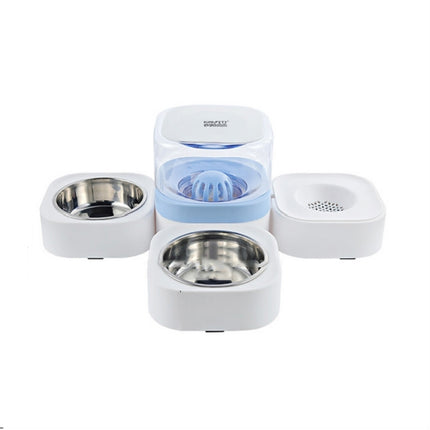 Pet Transparent Removable Washable Automatic Drinking Fountain with Stainless Steel Food Box, Specification: Double Bowls (Blue)-garmade.com