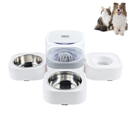 Pet Transparent Removable Washable Automatic Drinking Fountain with Stainless Steel Food Box, Specification: Double Bowls (Gray)-garmade.com