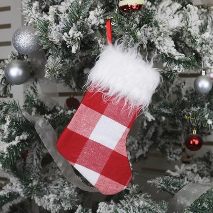 Christmas Tree Ornaments Decoration Supplies Gift Bag Plush Christmas Socks Gift Bag Pendant(Red and White)-garmade.com