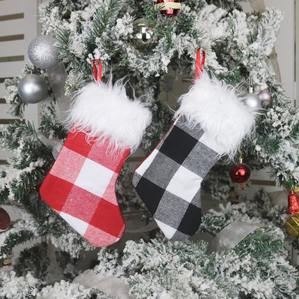 Christmas Tree Ornaments Decoration Supplies Gift Bag Plush Christmas Socks Gift Bag Pendant(Red and White)-garmade.com