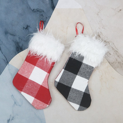 Christmas Tree Ornaments Decoration Supplies Gift Bag Plush Christmas Socks Gift Bag Pendant(Black and White)-garmade.com