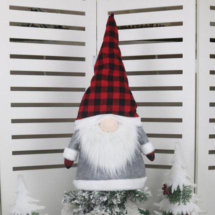 Creative Faceless Doll Christmas Tree Hat Home Decoration Products(Black Red Grid)-garmade.com