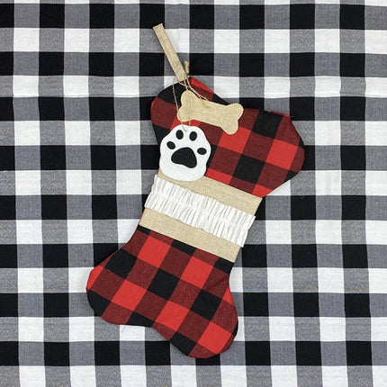 Christmas Decorations Christmas Socks Gift Bags Bones Pets Pendants(Red Black Grid)-garmade.com
