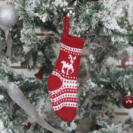 3 PCS Christmas Decorations Christmas Socks Knitted Wool Socks Gift Bags(Red Elk)-garmade.com