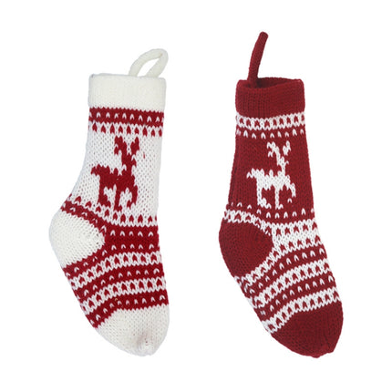3 PCS Christmas Decorations Christmas Socks Knitted Wool Socks Gift Bags(Red Elk)-garmade.com