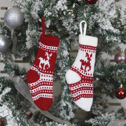 3 PCS Christmas Decorations Christmas Socks Knitted Wool Socks Gift Bags(White Elk)-garmade.com