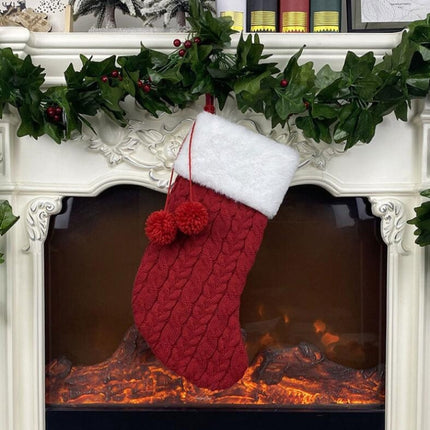 Christmas Knitted Socks Gift Bag Ornament Supplies Pendant(Red)-garmade.com