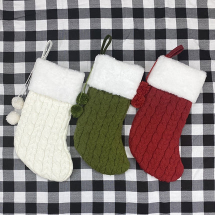 Christmas Knitted Socks Gift Bag Ornament Supplies Pendant(Red)-garmade.com