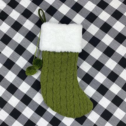 Christmas Knitted Socks Gift Bag Ornament Supplies Pendant(Green)-garmade.com