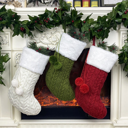 Christmas Knitted Socks Gift Bag Ornament Supplies Pendant(Green)-garmade.com