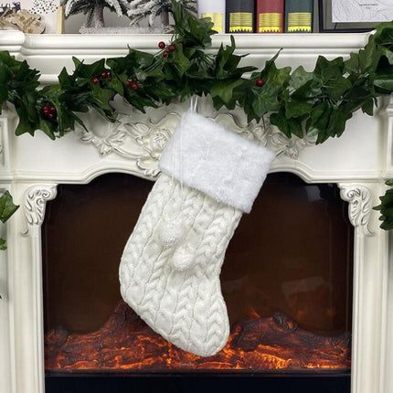 Christmas Knitted Socks Gift Bag Ornament Supplies Pendant(White)-garmade.com