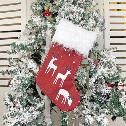 Christmas Elk Socks Ornaments Candy Gift Bags Holiday Decorations(Red)-garmade.com