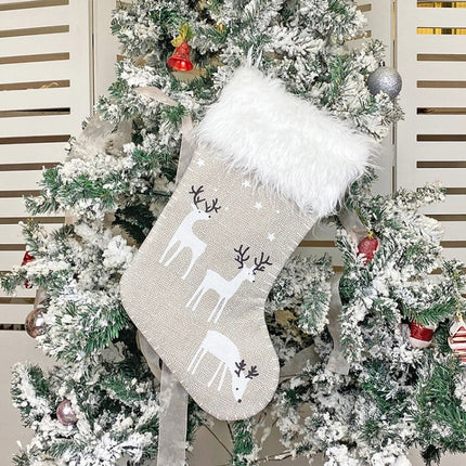 Christmas Elk Socks Ornaments Candy Gift Bags Holiday Decorations(Grey)-garmade.com