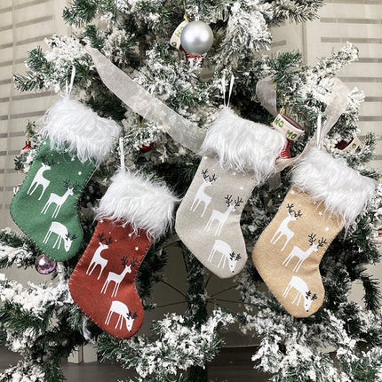 Christmas Elk Socks Ornaments Candy Gift Bags Holiday Decorations(Grey)-garmade.com