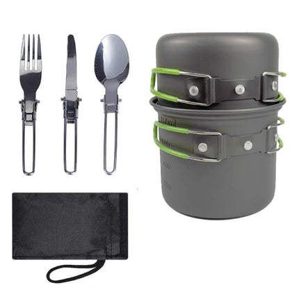 Outdoor Camping Portable Cookware 1-2 People Tableware Combo Set(Green)-garmade.com