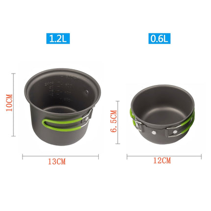 Outdoor Camping Portable Cookware 1-2 People Tableware Combo Set(Green)-garmade.com