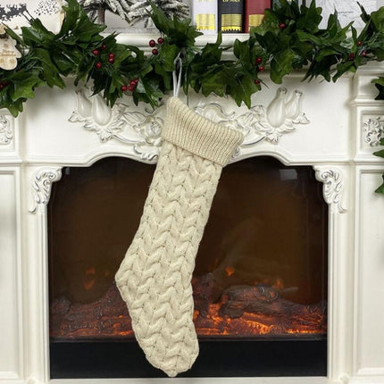Knitted Woolen Gift Bags Christmas Socks Christmas Pendants Ornaments(Beige)-garmade.com