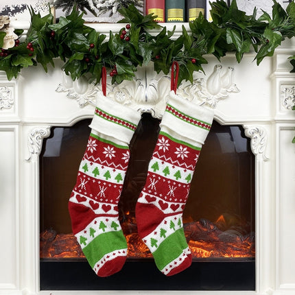 Christmas Decoration Christmas Woolen Socks Gift Bags Children Candy Bags(White)-garmade.com