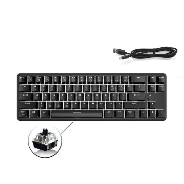 Ajazz K680T Mini USB Wired Dual-mode Charging 68-keys Laptop Bluetooth Mechanical Keyboard, Cable Length: 1.6m, Style:Black Shaft(Black)-garmade.com