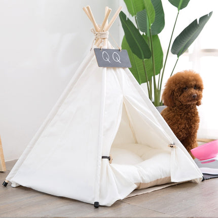 Pure White Pet Tent Nest For Small And Medium Dogs and Cats Foldable Playhouse, Style:With Cushion, Size:Small 40×40×50cm-garmade.com
