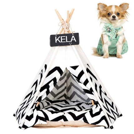 Striped Pattern Pet Tent Bed with Cushion, Size:Small 40×40×50cm(Black)-garmade.com