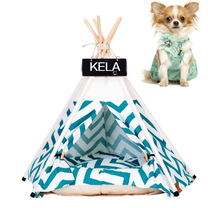 Striped Pattern Pet Tent Bed with Cushion, Size:Medium 50×50×60cm(Green)-garmade.com