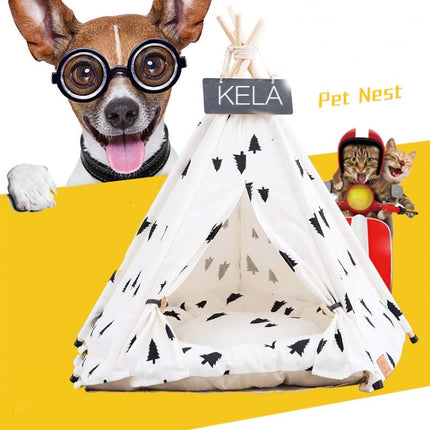 Foldable Pet Tent Breathable Pine Pet Nest Pet Mat, Style:With Cushion, Size:Medium 50×50×60cm-garmade.com