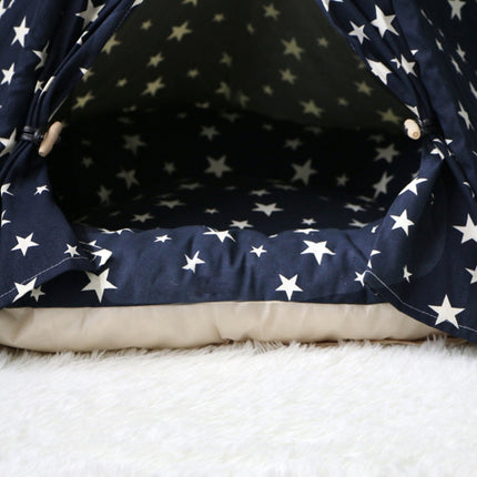 Pet Kennel Corgi Small and Medium Dog Pet Tent, Specification: Small 40×40×50cm(Navy Beige Star with Cushion)-garmade.com
