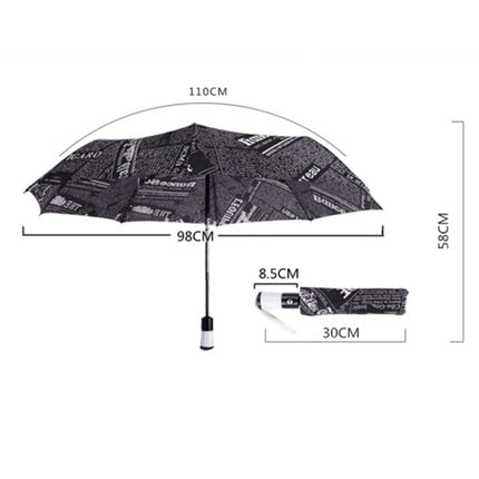 Automatic Retro British Newspaper Umbrella Vinyl Sunscreen Folding Umbrella, Style:Manual(Black)-garmade.com